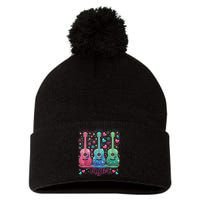 Girl Retro Taylor First Name Personalized Groovy 80'S P.i.n.k. Pom Pom 12in Knit Beanie