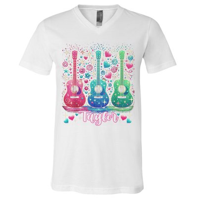Girl Retro Taylor First Name Personalized Groovy 80'S P.i.n.k. V-Neck T-Shirt