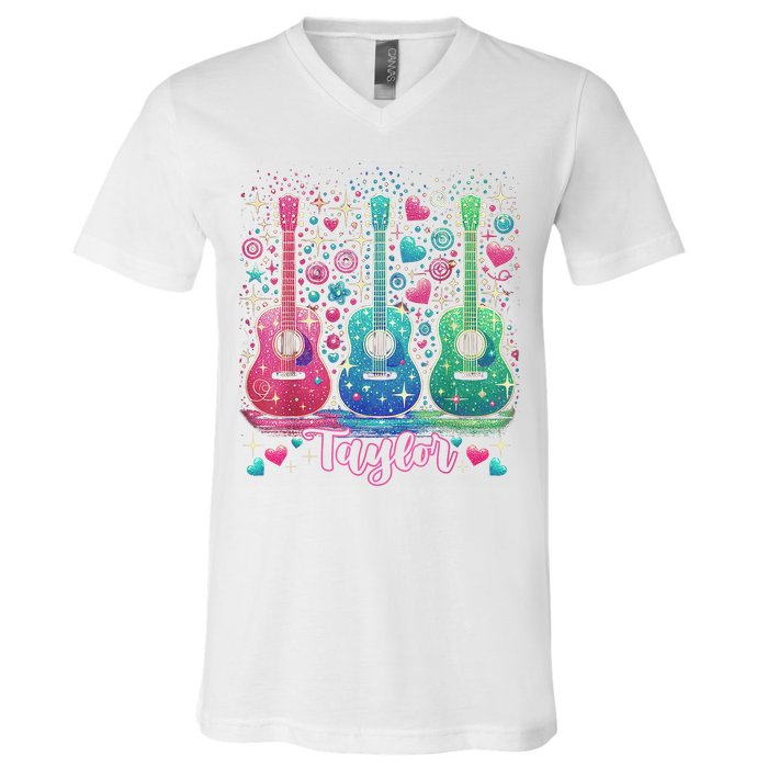 Girl Retro Taylor First Name Personalized Groovy 80'S P.i.n.k. V-Neck T-Shirt