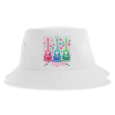 Girl Retro Taylor First Name Personalized Groovy 80'S P.i.n.k. Sustainable Bucket Hat