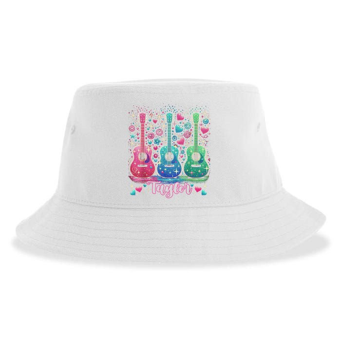 Girl Retro Taylor First Name Personalized Groovy 80'S P.i.n.k. Sustainable Bucket Hat