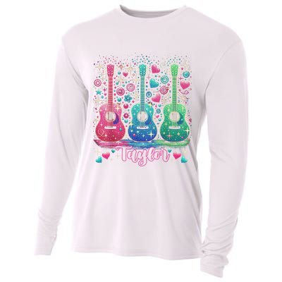 Girl Retro Taylor First Name Personalized Groovy 80'S P.i.n.k. Cooling Performance Long Sleeve Crew