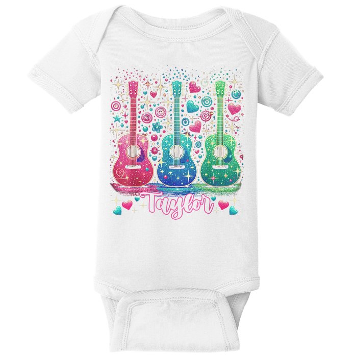 Girl Retro Taylor First Name Personalized Groovy 80'S P.i.n.k. Baby Bodysuit