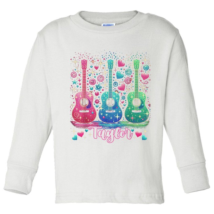 Girl Retro Taylor First Name Personalized Groovy 80'S P.i.n.k. Toddler Long Sleeve Shirt