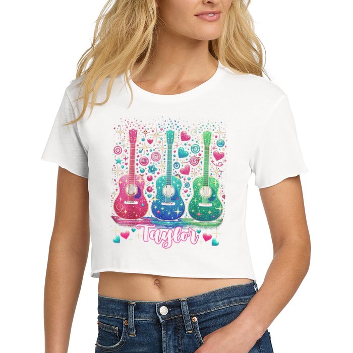 Girl Retro Taylor First Name Personalized Groovy 80'S P.i.n.k. Crop Top