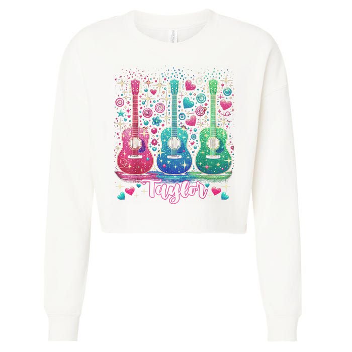 Girl Retro Taylor First Name Personalized Groovy 80'S P.i.n.k. Cropped Pullover Crew