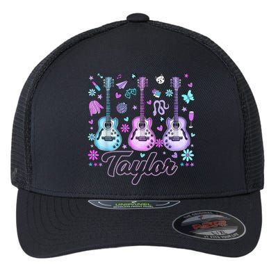 Girl Retro Taylor First Name Personalized Groovy 80'S P.i.n.k. Flexfit Unipanel Trucker Cap