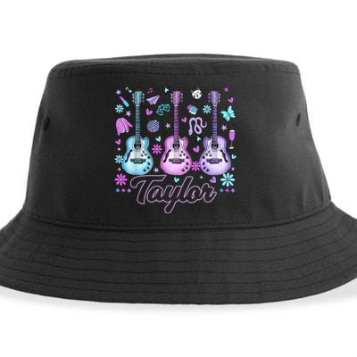 Girl Retro Taylor First Name Personalized Groovy 80'S P.i.n.k. Sustainable Bucket Hat