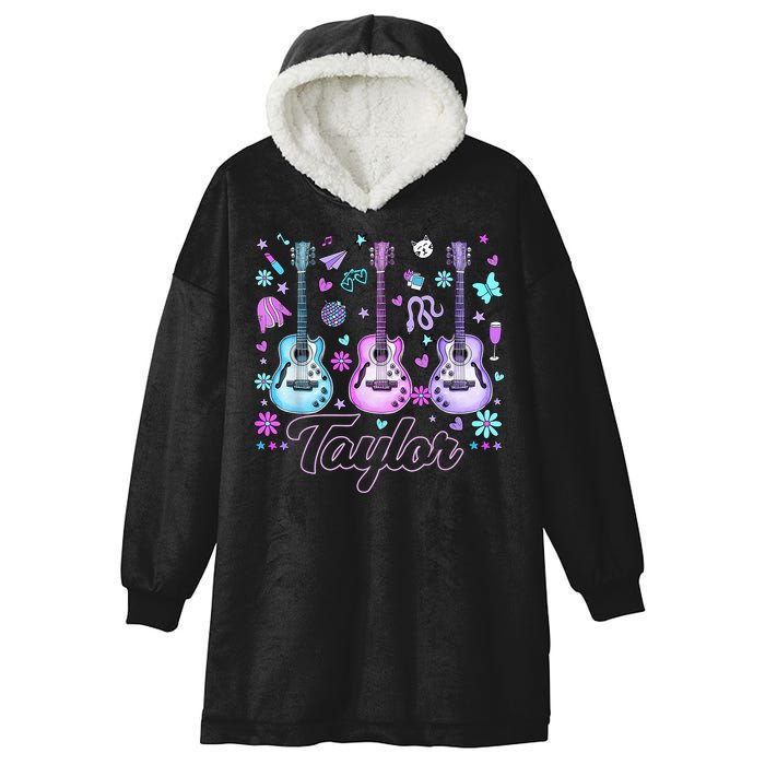 Girl Retro Taylor First Name Personalized Groovy 80'S P.i.n.k. Hooded Wearable Blanket