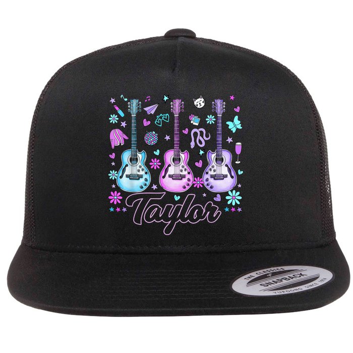 Girl Retro Taylor First Name Personalized Groovy 80'S P.i.n.k. Flatbill Hat
