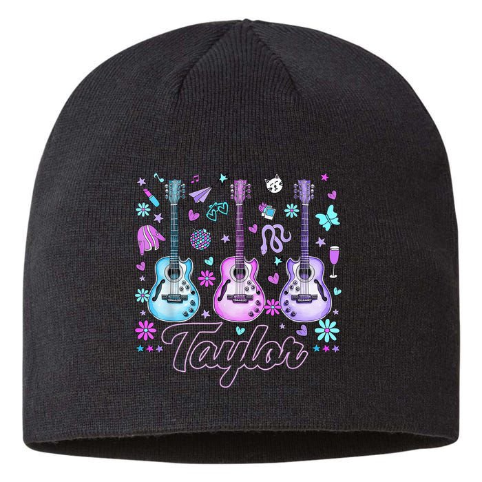 Girl Retro Taylor First Name Personalized Groovy 80'S P.i.n.k. Sustainable Beanie