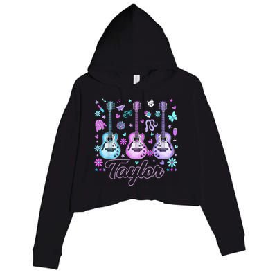 Girl Retro Taylor First Name Personalized Groovy 80'S P.i.n.k. Crop Fleece Hoodie