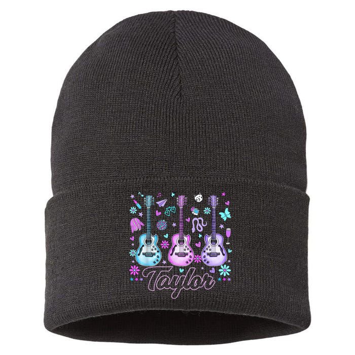 Girl Retro Taylor First Name Personalized Groovy 80'S P.i.n.k. Sustainable Knit Beanie