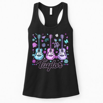 Girl Retro Taylor First Name Personalized Groovy 80'S P.i.n.k. Womens Tank Top