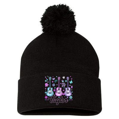 Girl Retro Taylor First Name Personalized Groovy 80'S P.i.n.k. Pom Pom 12in Knit Beanie