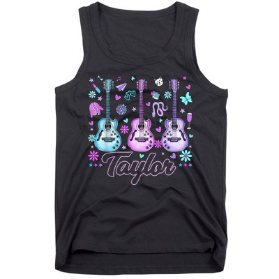 Girl Retro Taylor First Name Personalized Groovy 80'S P.i.n.k. Tank Top