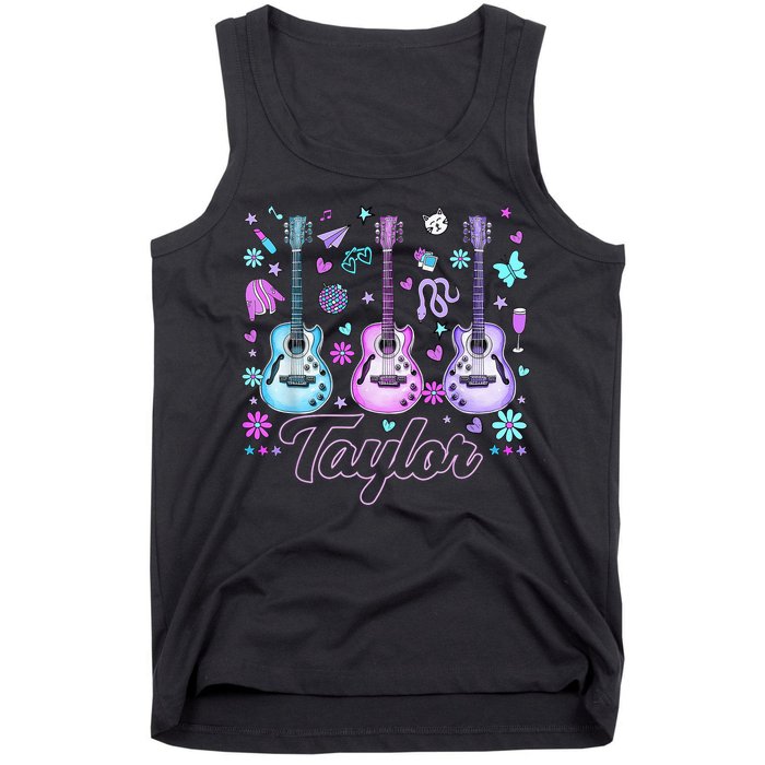 Girl Retro Taylor First Name Personalized Groovy 80'S P.i.n.k. Tank Top