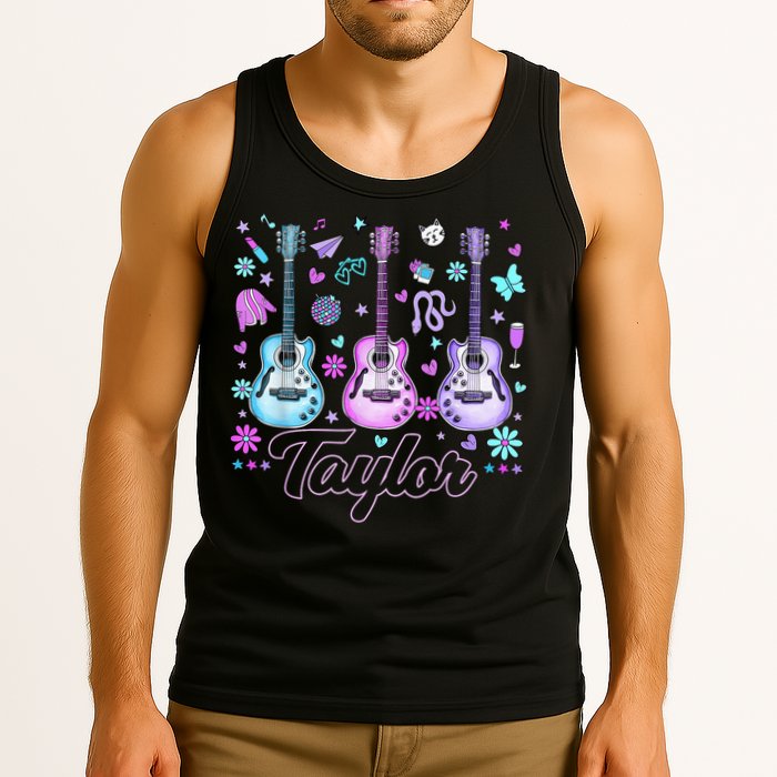 Girl Retro Taylor First Name Personalized Groovy 80'S P.i.n.k. Tank Top