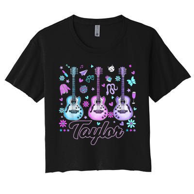 Girl Retro Taylor First Name Personalized Groovy 80'S P.i.n.k. Crop Top