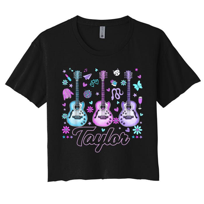 Girl Retro Taylor First Name Personalized Groovy 80'S P.i.n.k. Crop Top