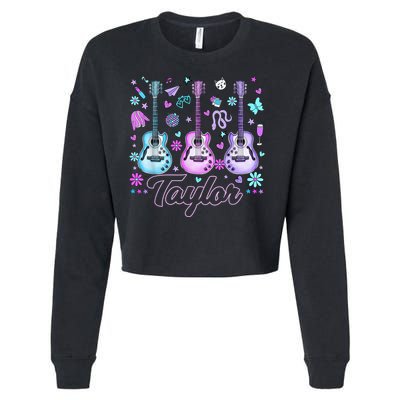 Girl Retro Taylor First Name Personalized Groovy 80'S P.i.n.k. Cropped Pullover Crew