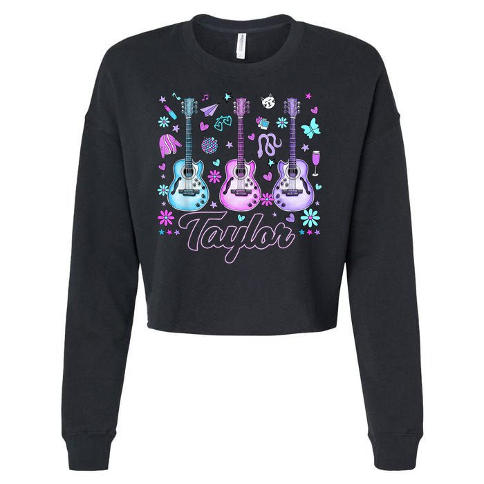 Girl Retro Taylor First Name Personalized Groovy 80'S P.i.n.k. Cropped Pullover Crew