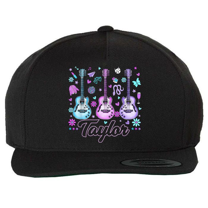 Girl Retro Taylor First Name Personalized Groovy 80'S P.i.n.k. Wool Snapback Cap