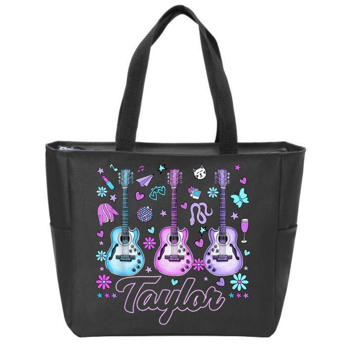 Girl Retro Taylor First Name Personalized Groovy 80'S P.i.n.k. Zip Tote Bag