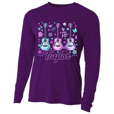 Girl Retro Taylor First Name Personalized Groovy 80'S P.i.n.k. Cooling Performance Long Sleeve Crew