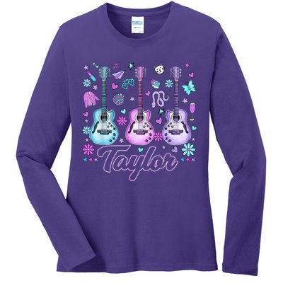 Girl Retro Taylor First Name Personalized Groovy 80'S P.i.n.k. Ladies Long Sleeve Shirt