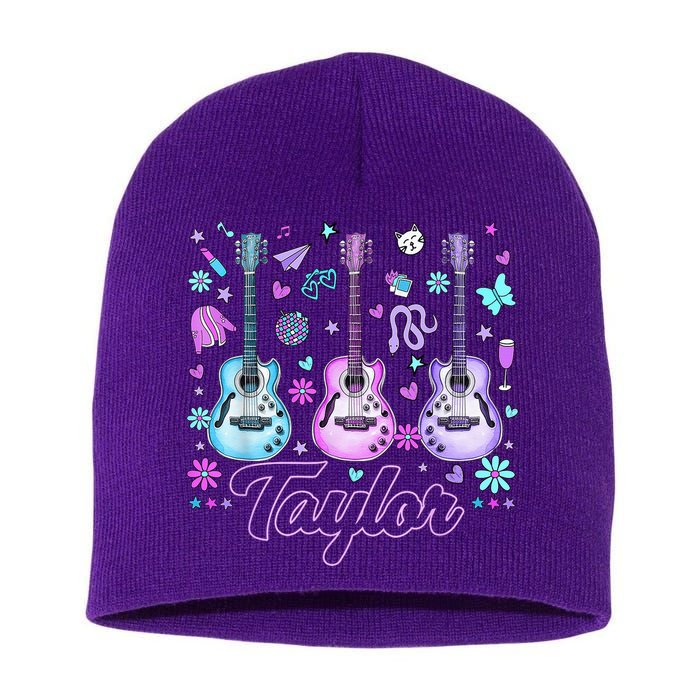 Girl Retro Taylor First Name Personalized Groovy 80'S P.i.n.k. Short Acrylic Beanie