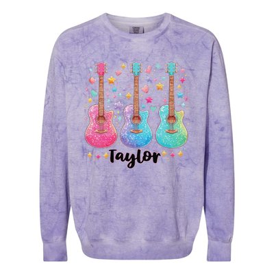 Girl Retro Taylor First Name Personalized Groovy 80S Pink Colorblast Crewneck Sweatshirt