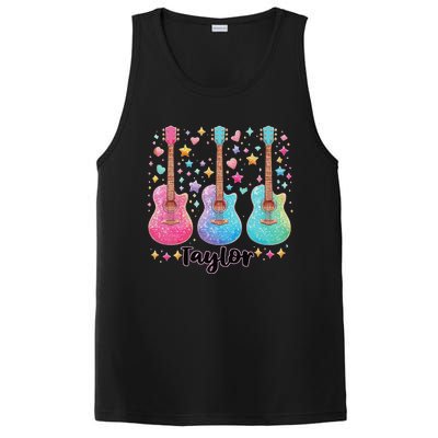 Girl Retro Taylor First Name Personalized Groovy 80S Pink PosiCharge Competitor Tank