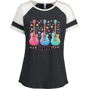 Girl Retro Taylor First Name Personalized Groovy 80S Pink Enza Ladies Jersey Colorblock Tee