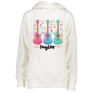 Girl Retro Taylor First Name Personalized Groovy 80S Pink Womens Funnel Neck Pullover Hood