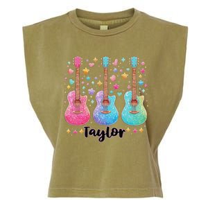 Girl Retro Taylor First Name Personalized Groovy 80S Pink Garment-Dyed Women's Muscle Tee