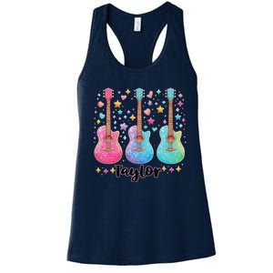 Girl Retro Taylor First Name Personalized Groovy 80S Pink Women's Racerback Tank