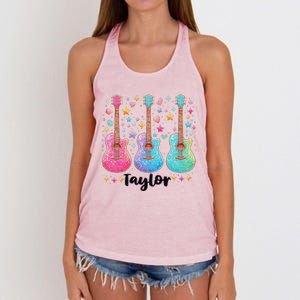 Girl Retro Taylor First Name Personalized Groovy 80S Pink Women's Knotted Racerback Tank