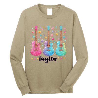 Girl Retro Taylor First Name Personalized Groovy 80S Pink Long Sleeve Shirt