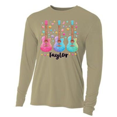 Girl Retro Taylor First Name Personalized Groovy 80S Pink Cooling Performance Long Sleeve Crew