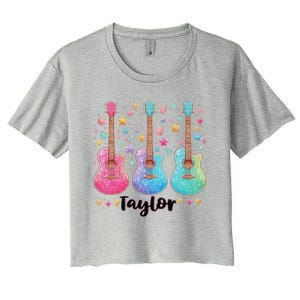 Girl Retro Taylor First Name Personalized Groovy 80S Pink Women's Crop Top Tee