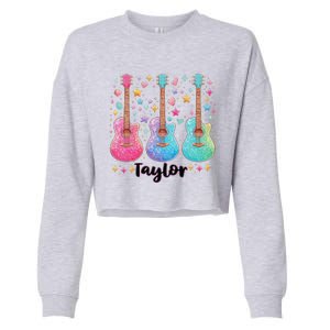 Girl Retro Taylor First Name Personalized Groovy 80S Pink Cropped Pullover Crew