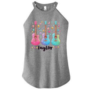 Girl Retro Taylor First Name Personalized Groovy 80S Pink Women's Perfect Tri Rocker Tank