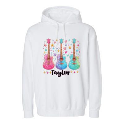 Girl Retro Taylor First Name Personalized Groovy 80S Pink Garment-Dyed Fleece Hoodie