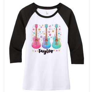 Girl Retro Taylor First Name Personalized Groovy 80S Pink Women's Tri-Blend 3/4-Sleeve Raglan Shirt