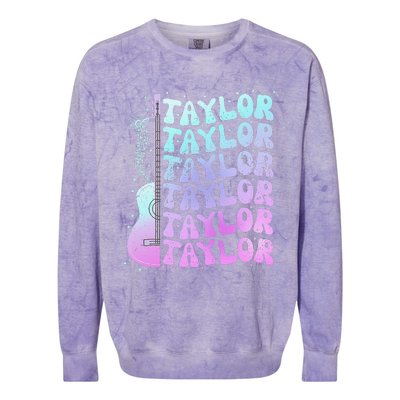 Girl Retro Taylor First Name Personalized Groovy 80S Pink Colorblast Crewneck Sweatshirt