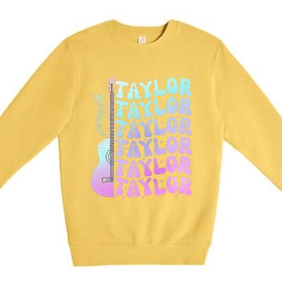 Girl Retro Taylor First Name Personalized Groovy 80S Pink Premium Crewneck Sweatshirt