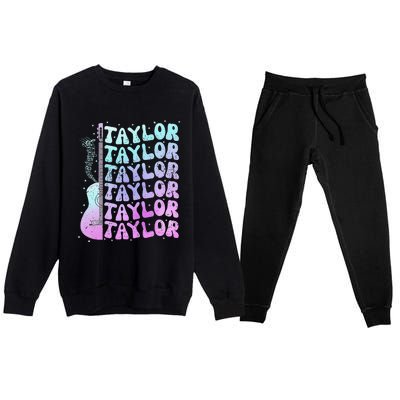 Girl Retro Taylor First Name Personalized Groovy 80S Pink Premium Crewneck Sweatsuit Set