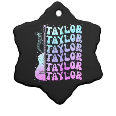 Girl Retro Taylor First Name Personalized Groovy 80S Pink Ceramic Star Ornament