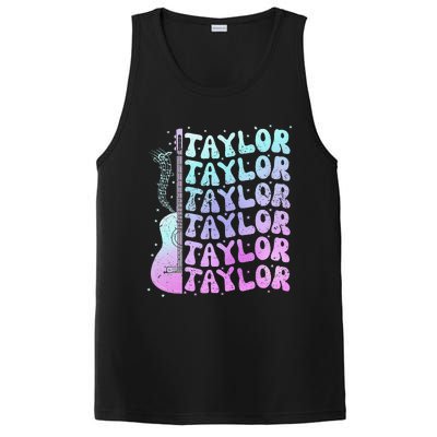 Girl Retro Taylor First Name Personalized Groovy 80S Pink PosiCharge Competitor Tank